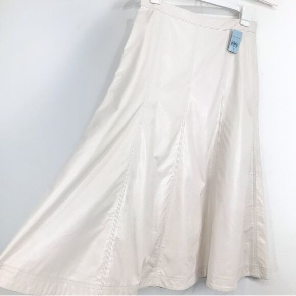 SOLD Ann Taylor White Faux Leather A Line Panel Stitch Midi Skirt NEW - Picture 2 of 15
